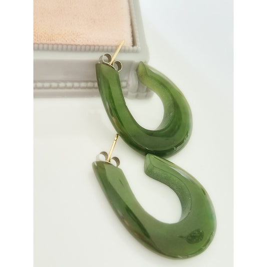 Vintage Jade J Hoop Earrings