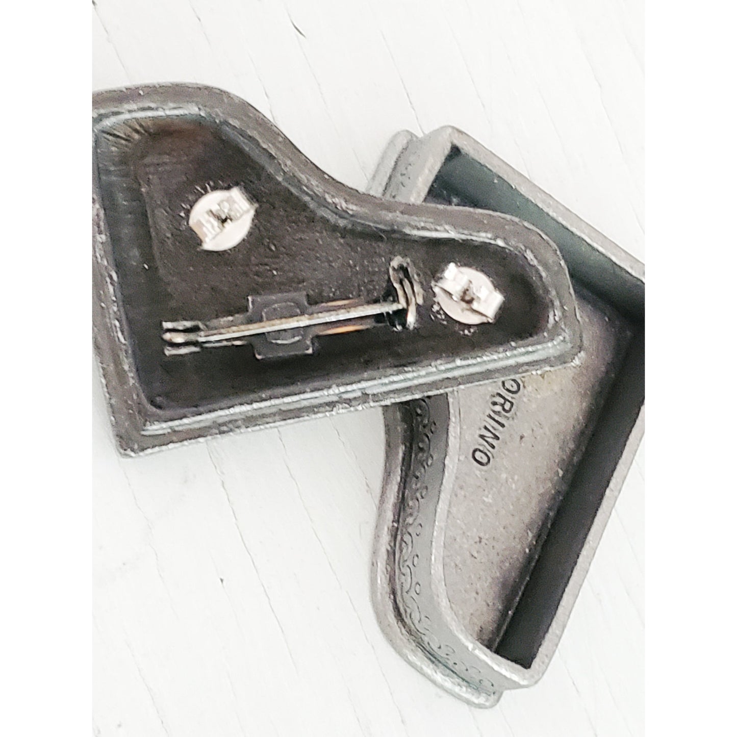 Vintage Pewter Torino Grand Piano Earring Trinket and Brooch Set
