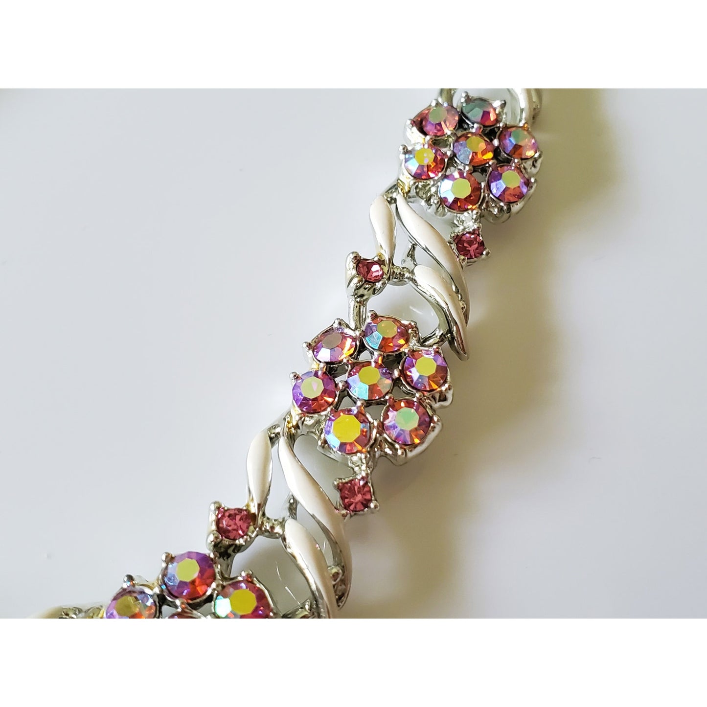 Vintage Aurora Borealis Rhinestone Silver Tone Necklace