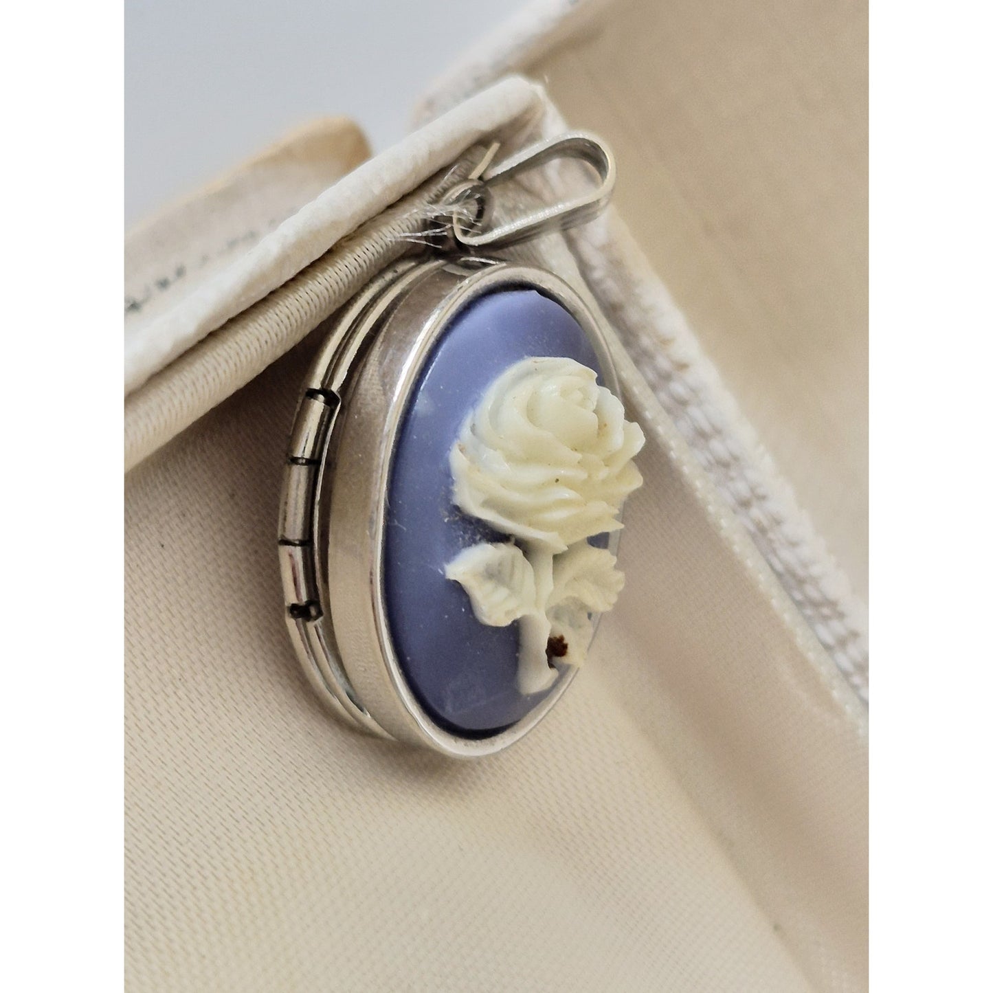 Vintage Mini Blue and White Faux Cameo Locket Pendant