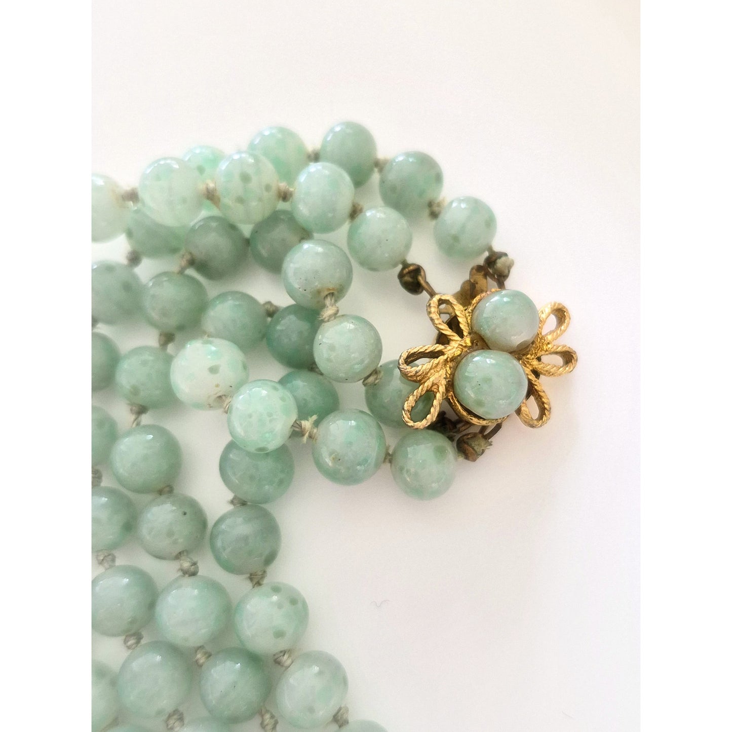 Vintage Sage Green Glass Double-strand Alice Caviness Signed Necklace