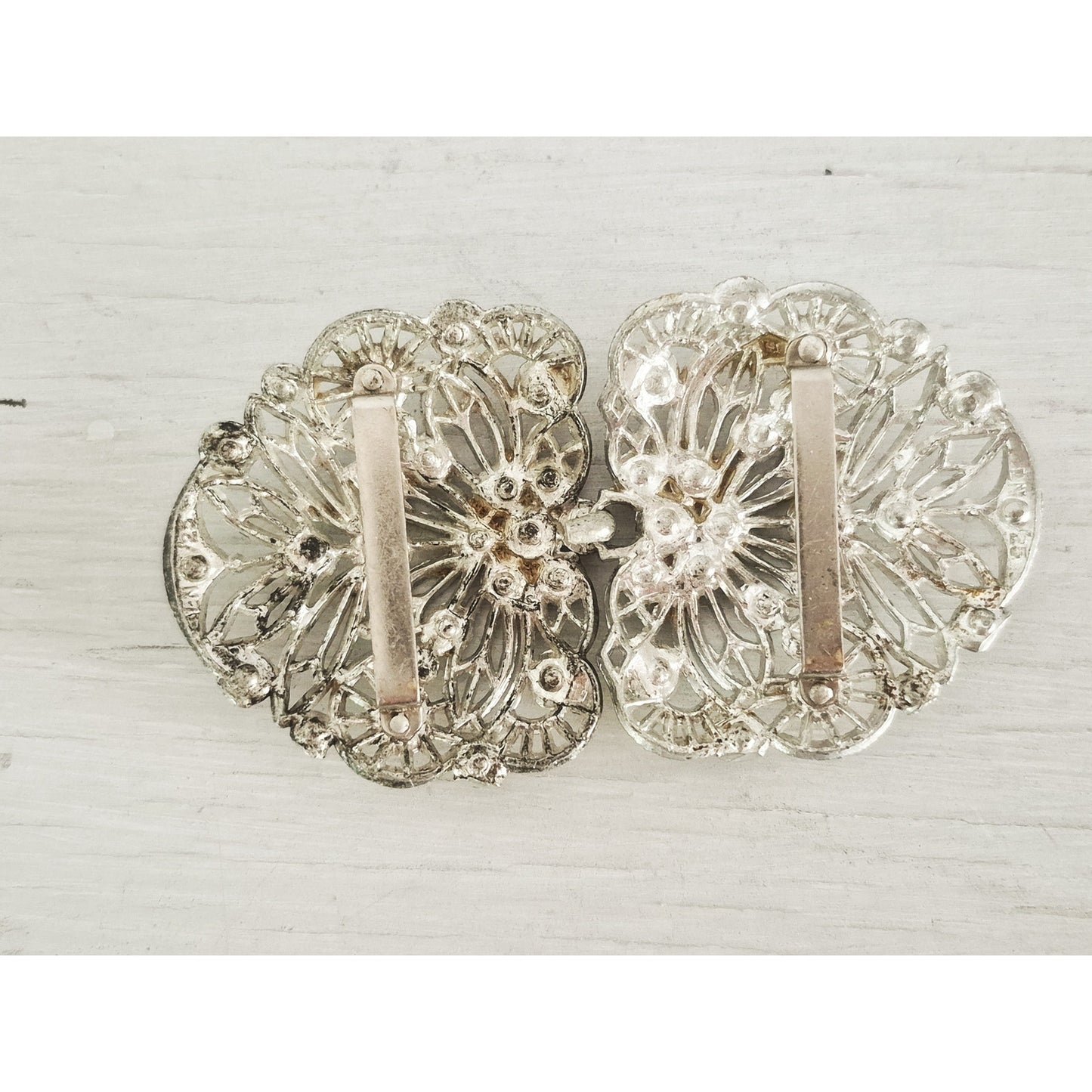 Vintage Silver-tone Rhinestone Sash Belt Buckle