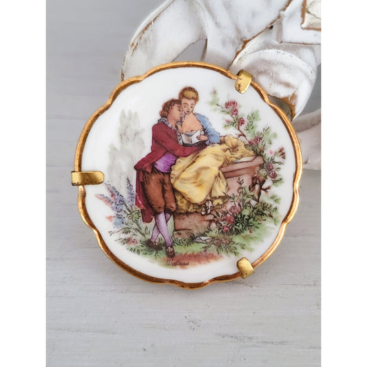 Limoges Porcelain Miniature Plate Brooch Made in France