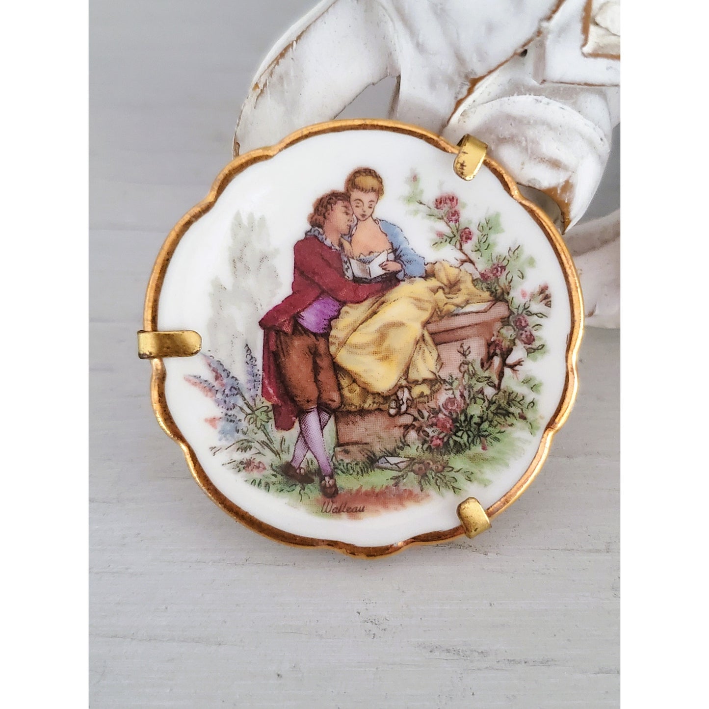 Limoges Porcelain Miniature Plate Brooch Made in France