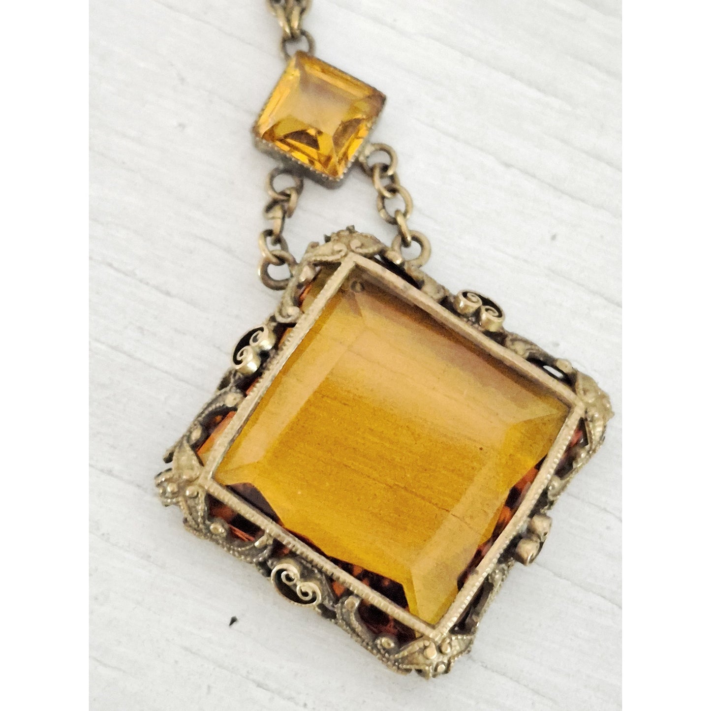 Vintage Art Deco Czech Amber Crystal Necklace