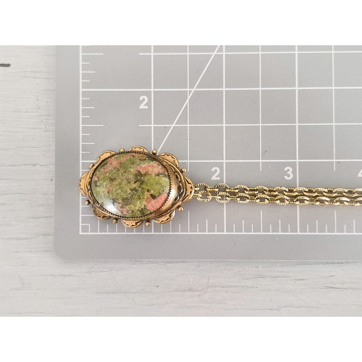 Vintage Unakite Oval Halo Pendant Necklace