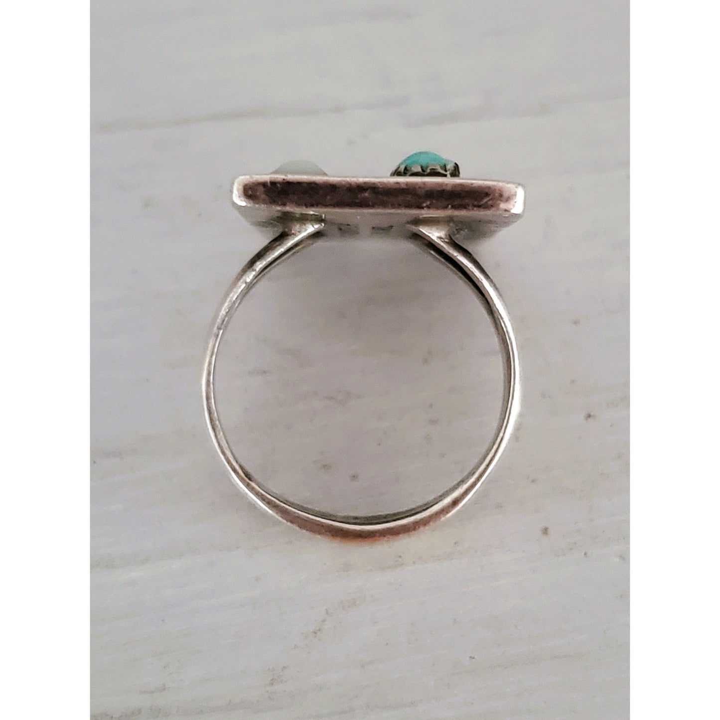 Vintage F. Panteah Zuni Sterling Silver Turquoise and Mother of Pearl Ring