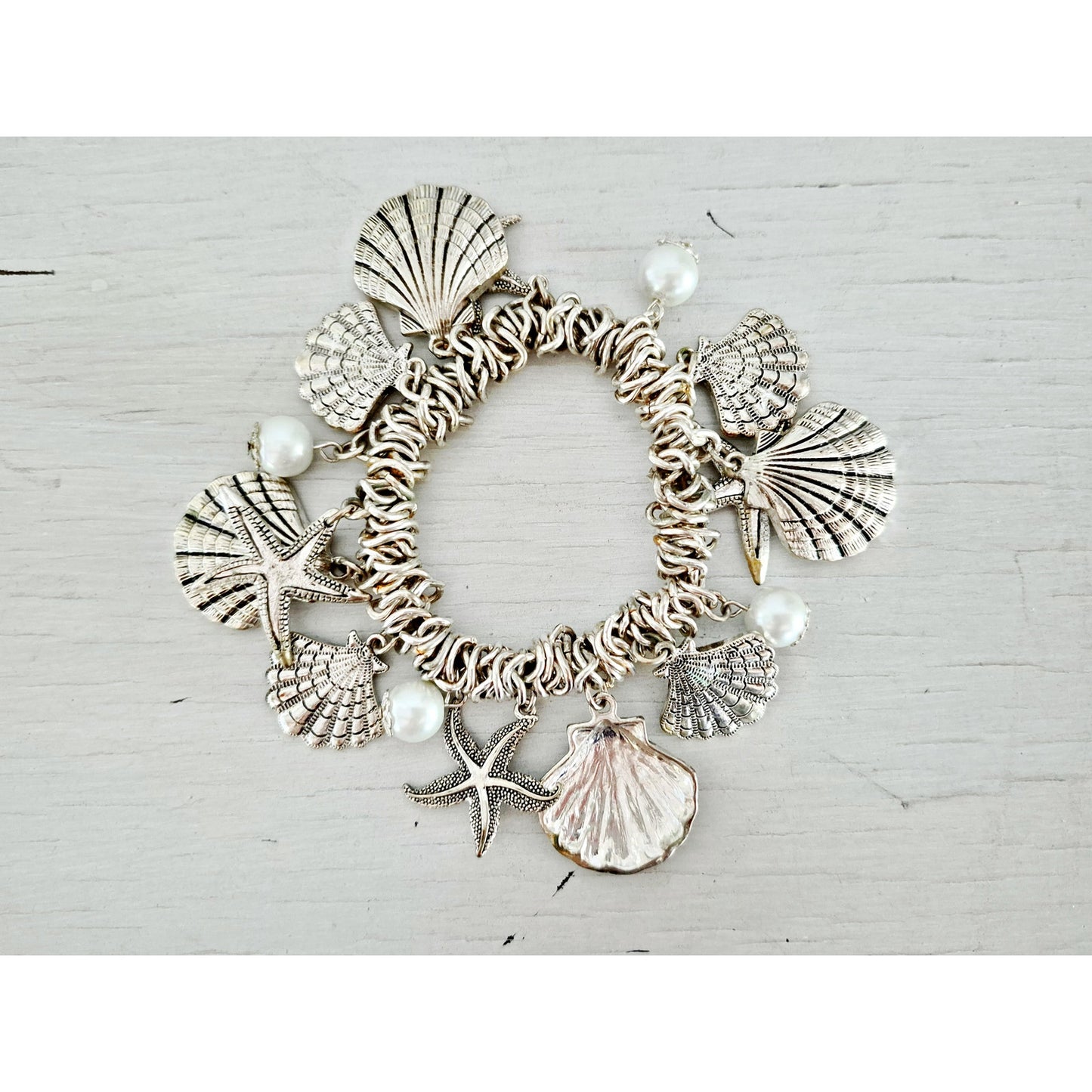 Silver-tone Ocean Elastic Charm Bracelet
