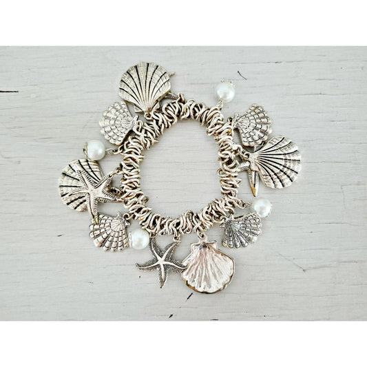 Silver-tone Ocean Elastic Charm Bracelet
