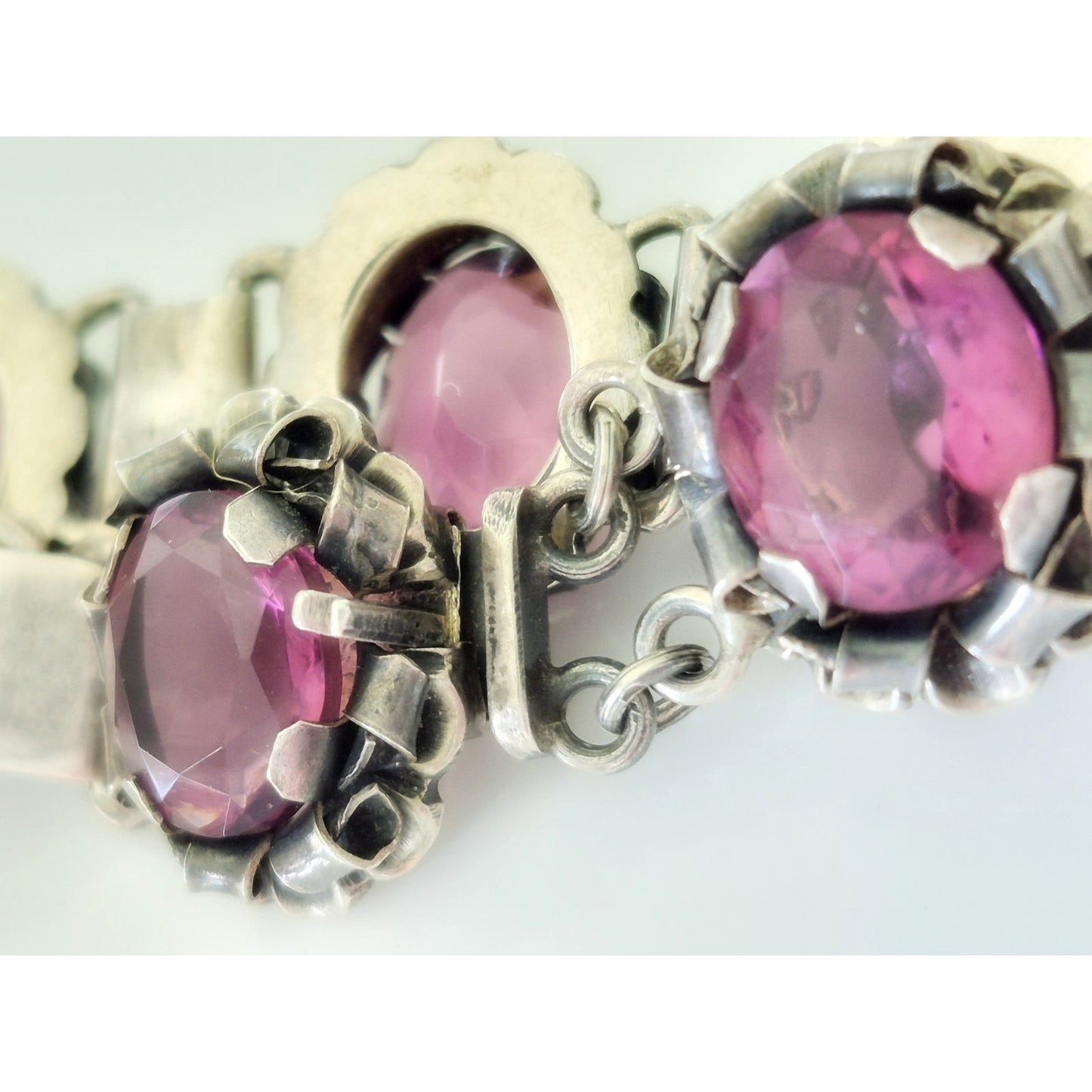 Vintage Sterling Silver Amethyst Ornate Bracelet
