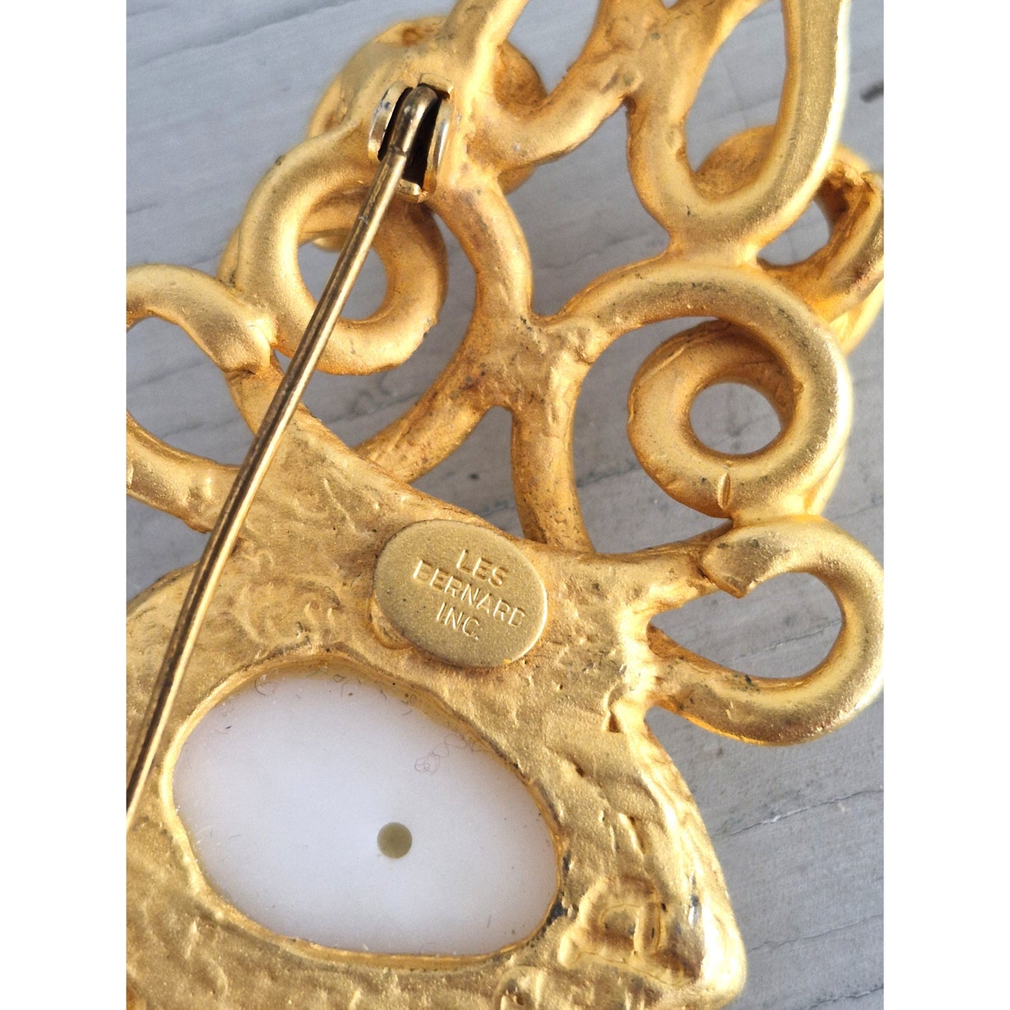 Vintage Les Bernard Etruscan Revival Faux Pearl  Brooch