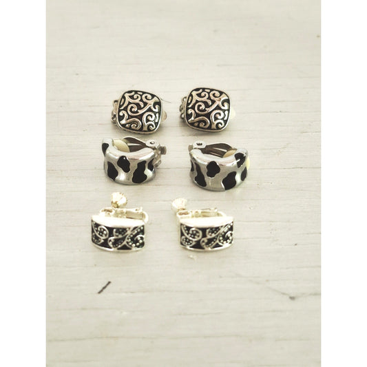 Vintage Black and Silver Earrings Lot of 3