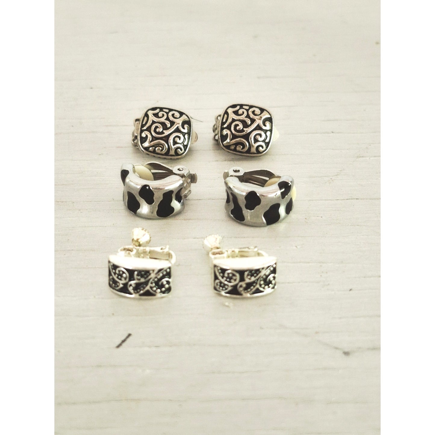 Vintage Black and Silver Earrings Lot of 3