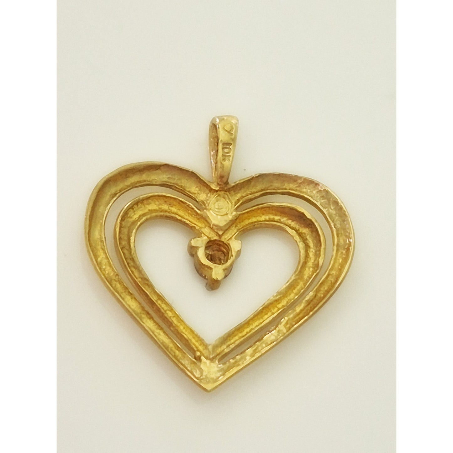 Vintage 10K Gold Diamond Double Heart Pendant