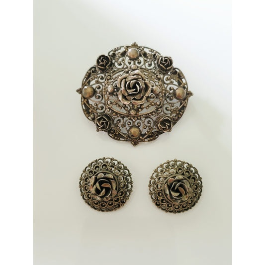 Vintage Art Deco 800 Silver Brooch and Earring Set