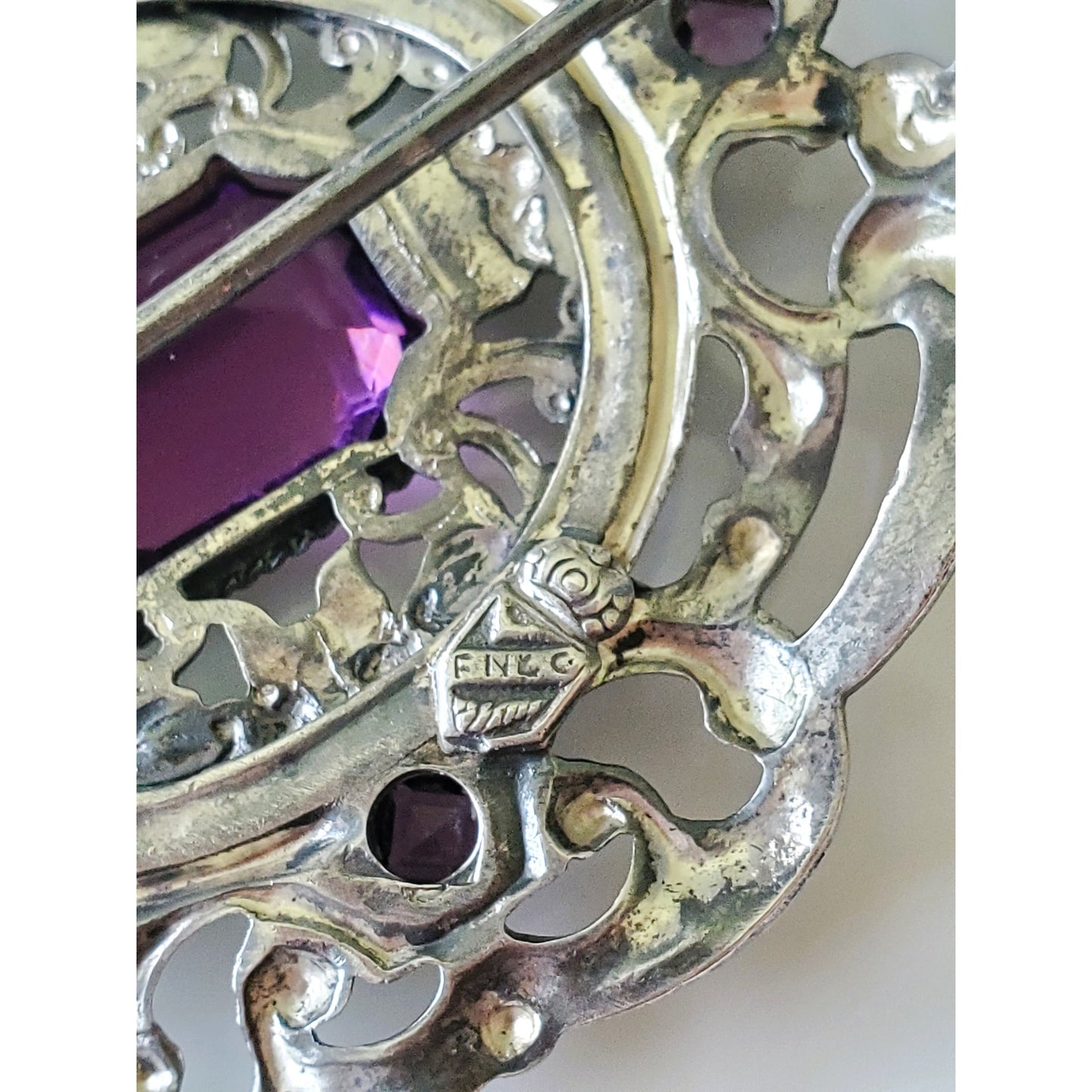 Antique Vintage Fishel & Nessler Victorian Purple Stone Brooch
