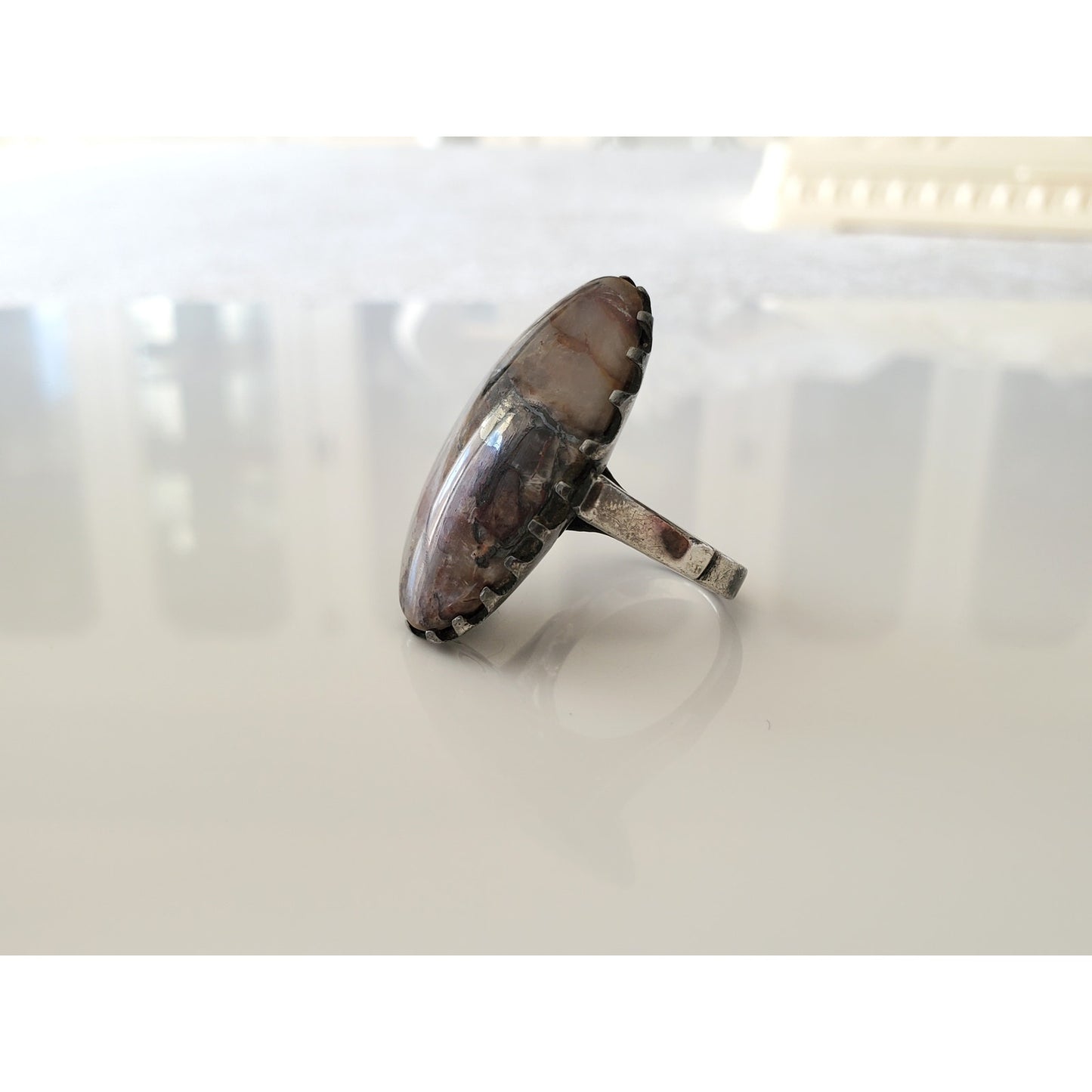 Vintage Large Sterling Silver Agate Ring