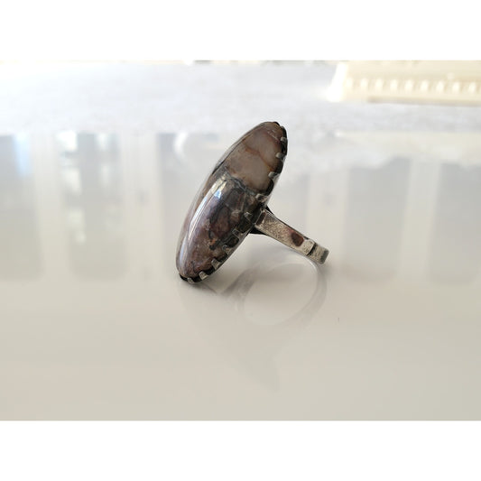 Vintage Large Sterling Silver Agate Ring