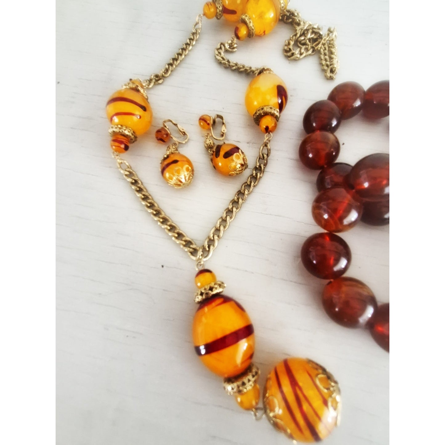 Vintage Chunky Faux Brown and Amber Jewelry Lot 2.0
