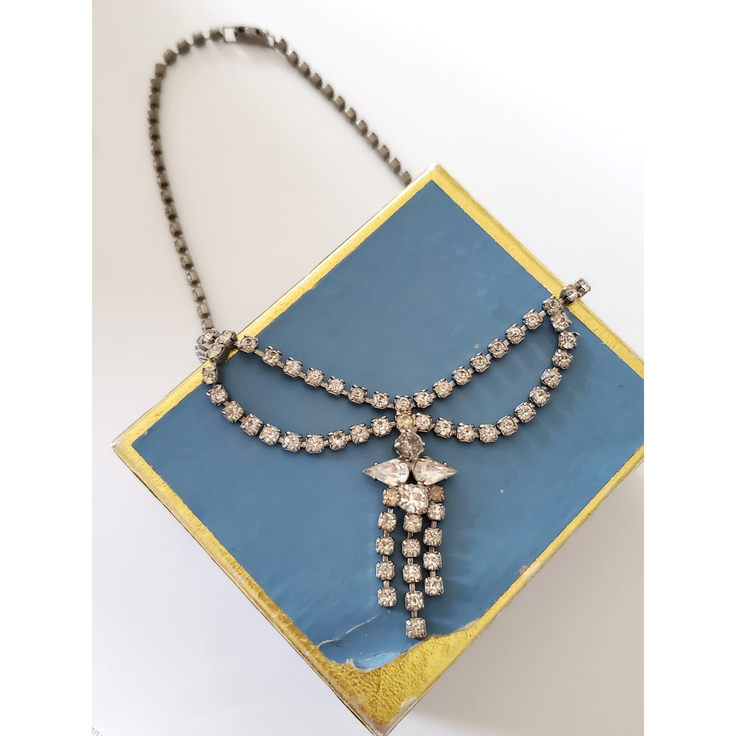 Vintage Mid-Century Rhinestone Bow with Tassel Necklace