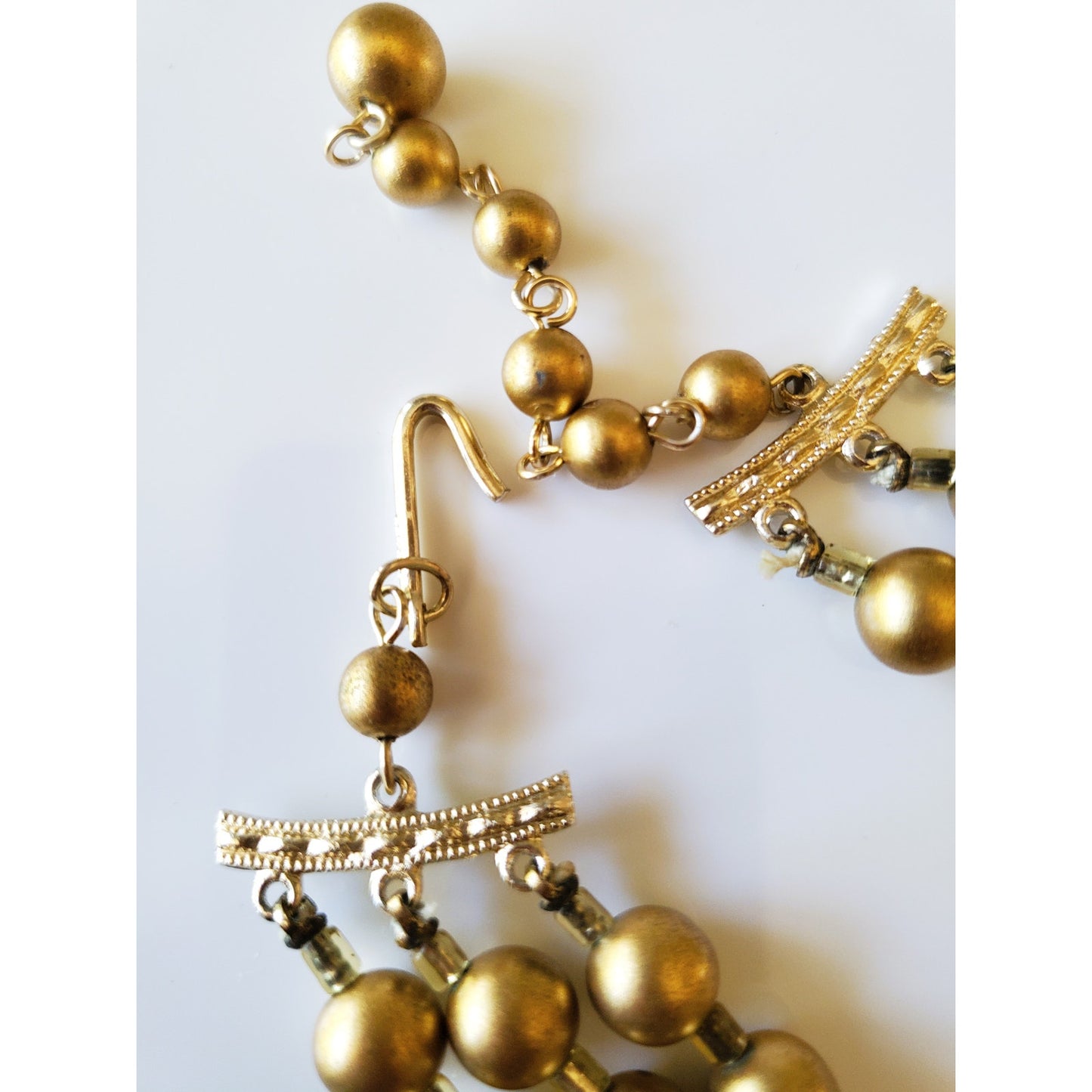 Vintage Japan Multi Tier Gold Tone Necklace and Earring Set