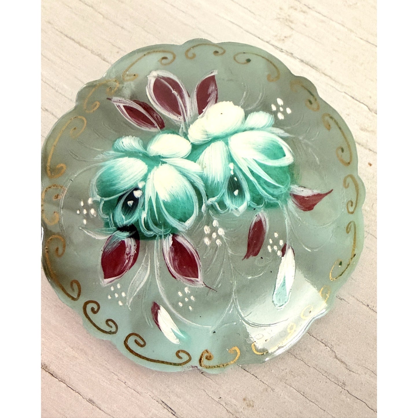 Vintage Russian Hand-painted Floral Brooch Pin