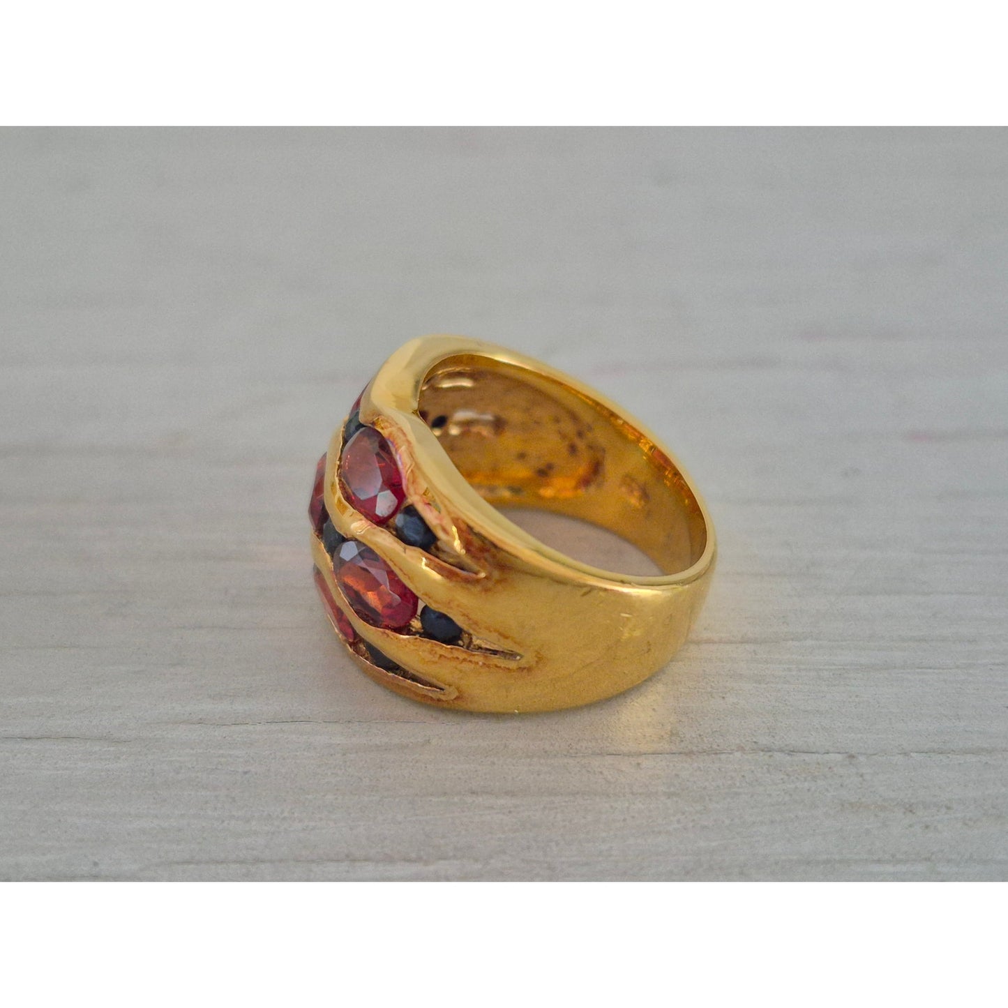 Vintage Gold-tone Red and Blue Stone Dome Ring