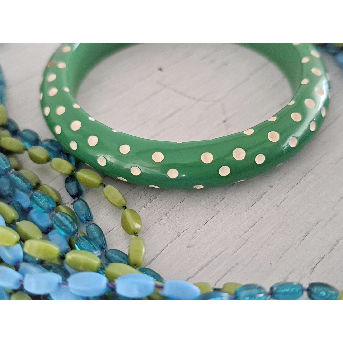 Vintage Mid-Century Blue and Green Necklace and Bracelet Set