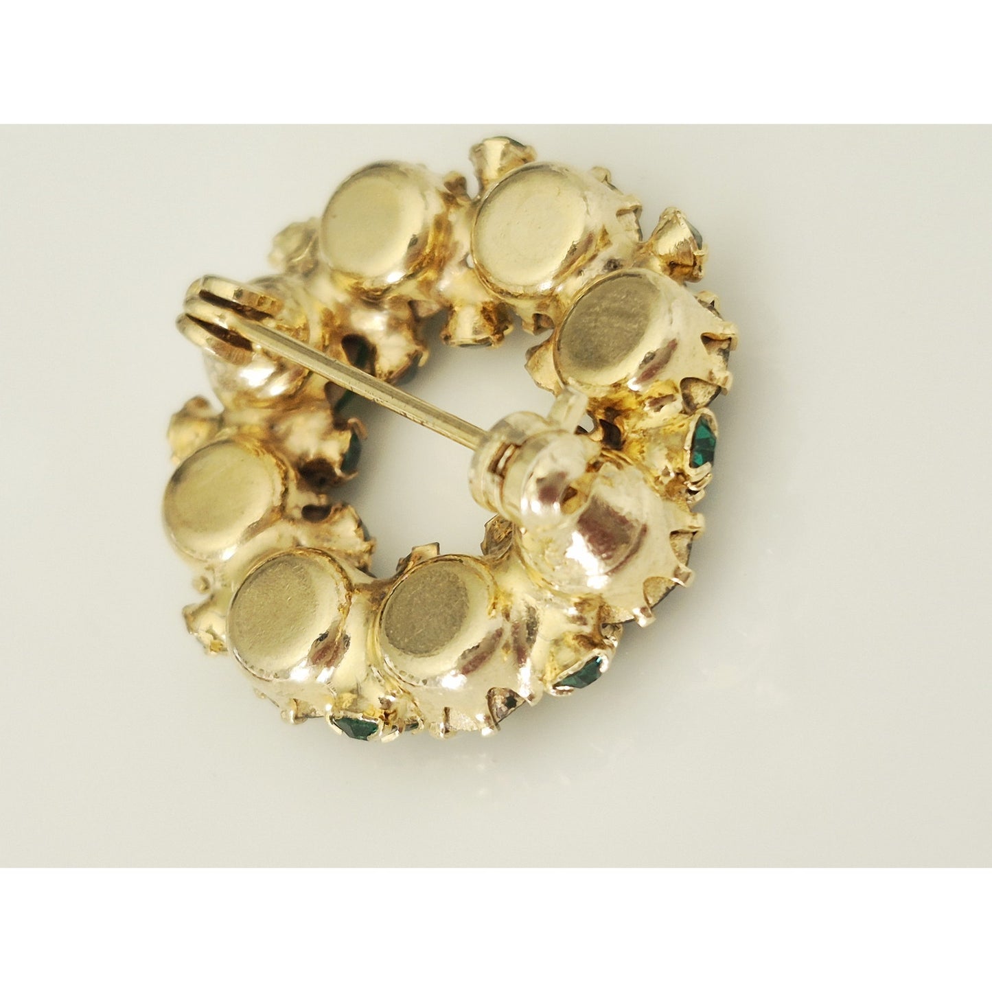 Vintage MCM Mini-Green Rhinestone Wreath Brooch