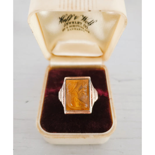 Vintage 10K Gold Sterling Silver Men's Tiger's Eye Cameo Ring