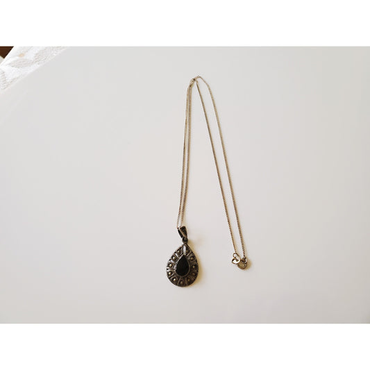 Vintage Sterling Silver Avon Black Stone Necklace