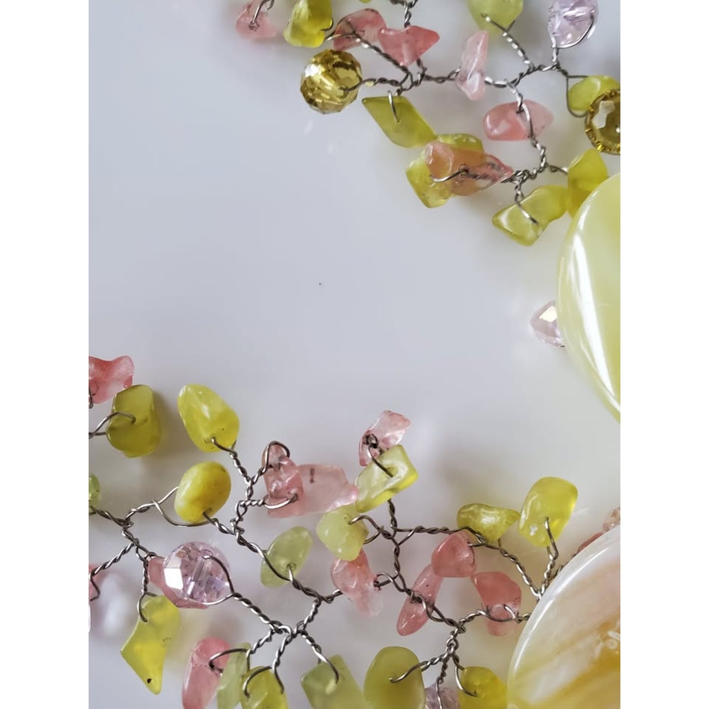 Pink and Yellow Agate Wire Necklace