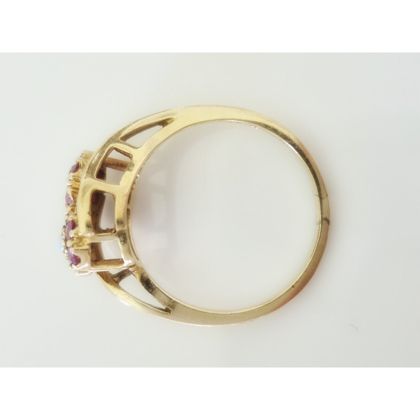 Vintage 10K Gold Ruby and Opal Floral Bypass Ring