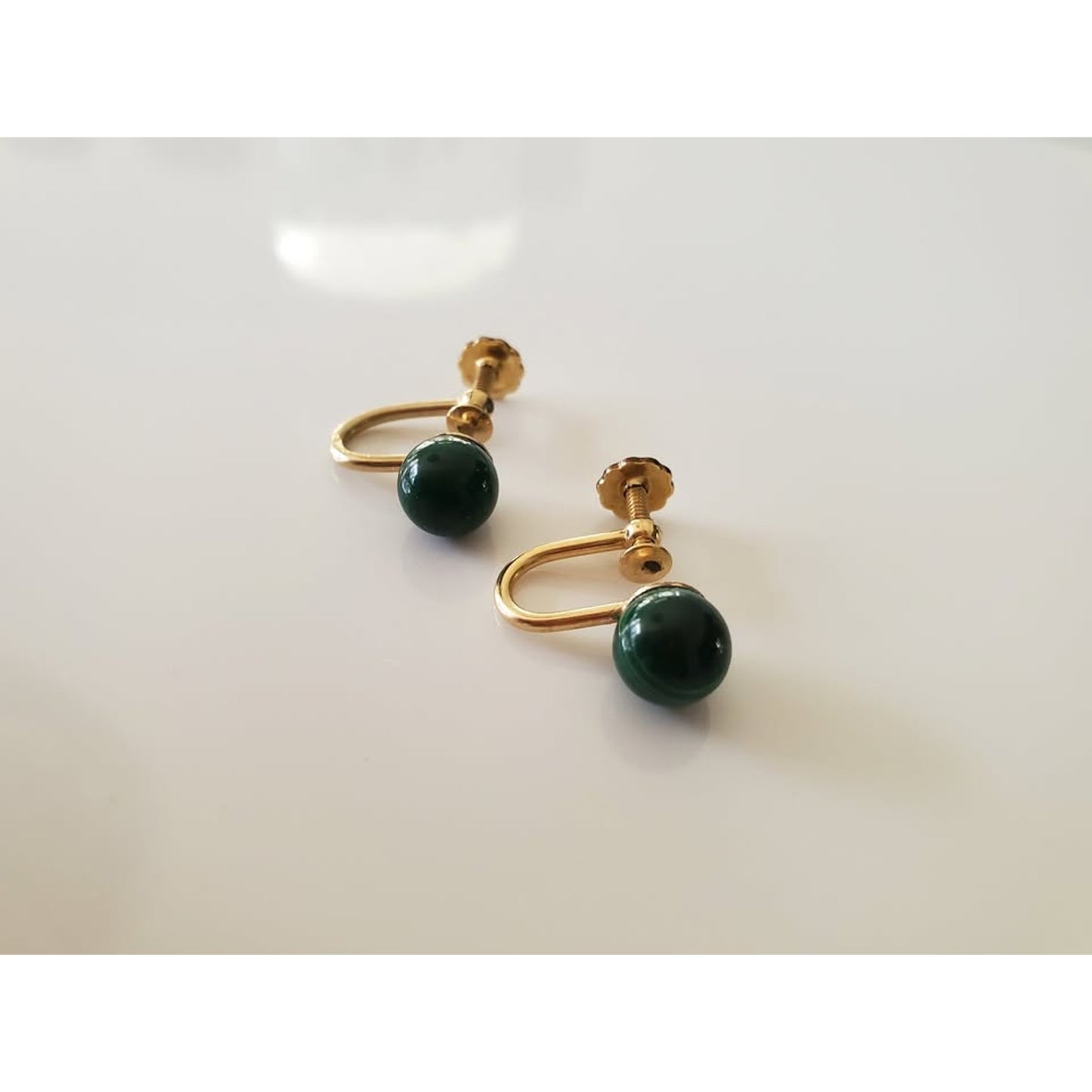 Vintage Gold-fill Malachite Ball Screw On Earrings