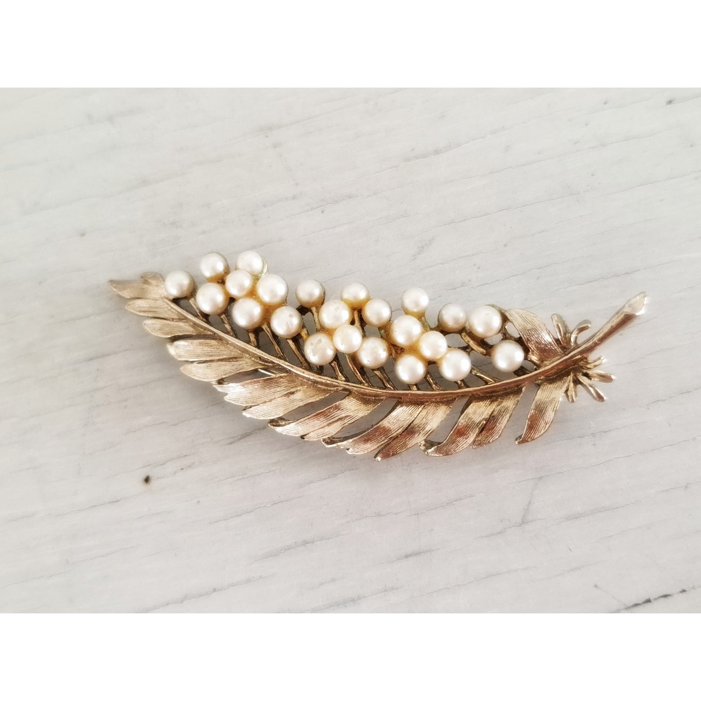 Vintage Signed ART Arthur Pepper Faux Pearl Leaf Brooch