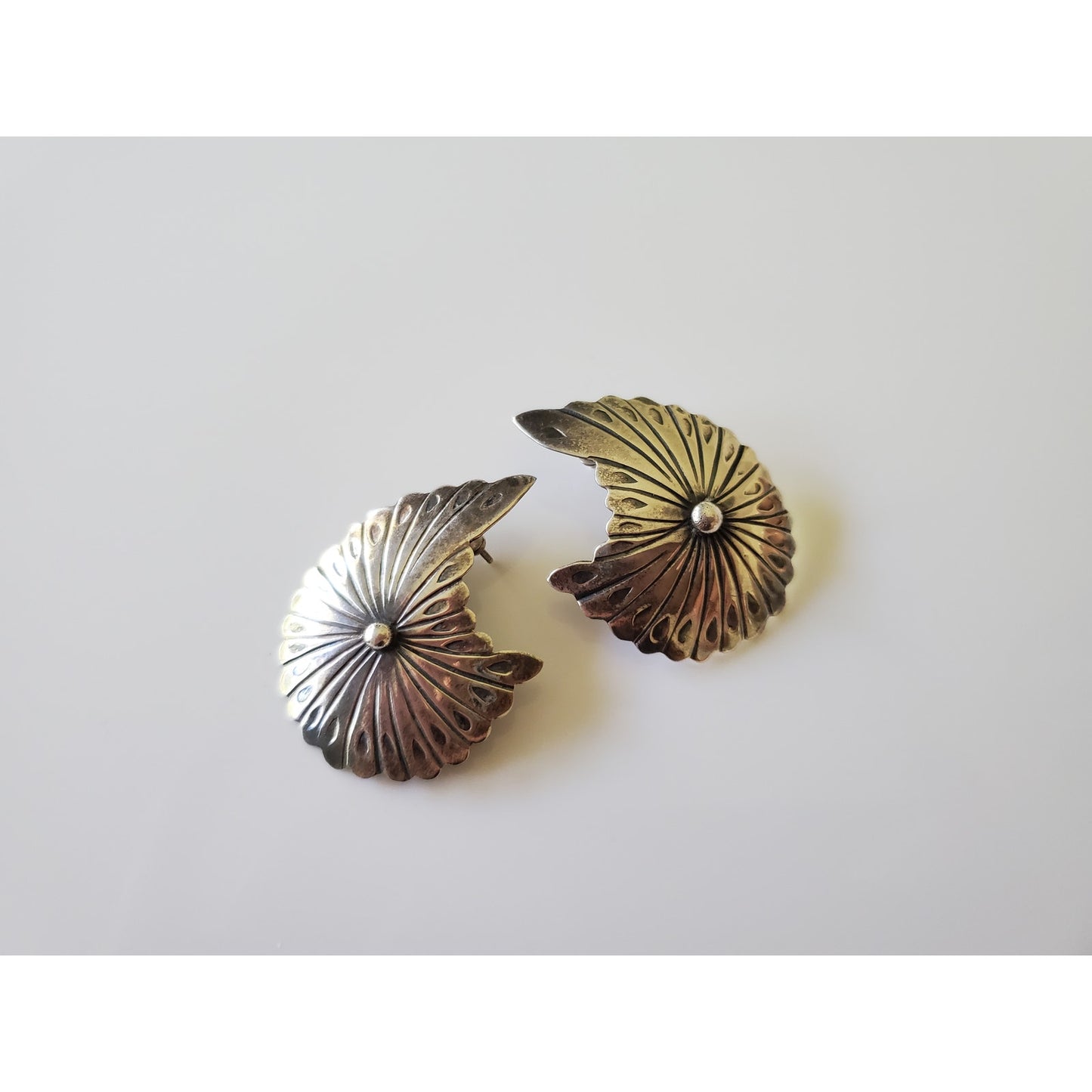 Vintage Navajo Moon Sterling Silver Earrings
