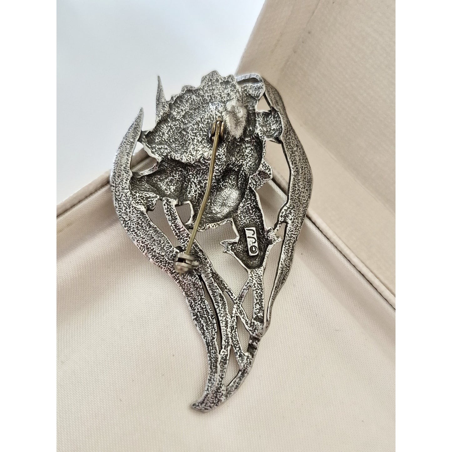 Vintage Large JJ Silver-tone Seed Pearl Floral Brooch