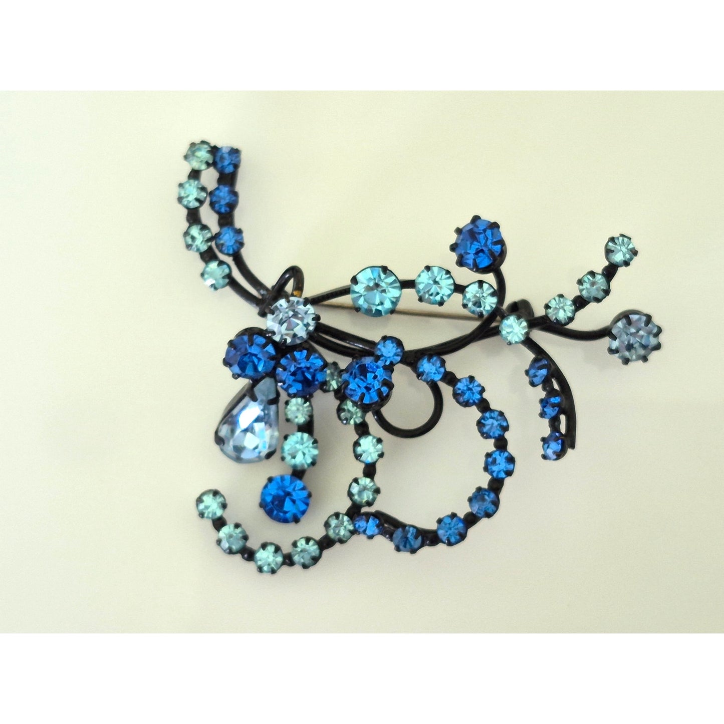 Vintage Austria Blue Crystal Rhinestone Brooch