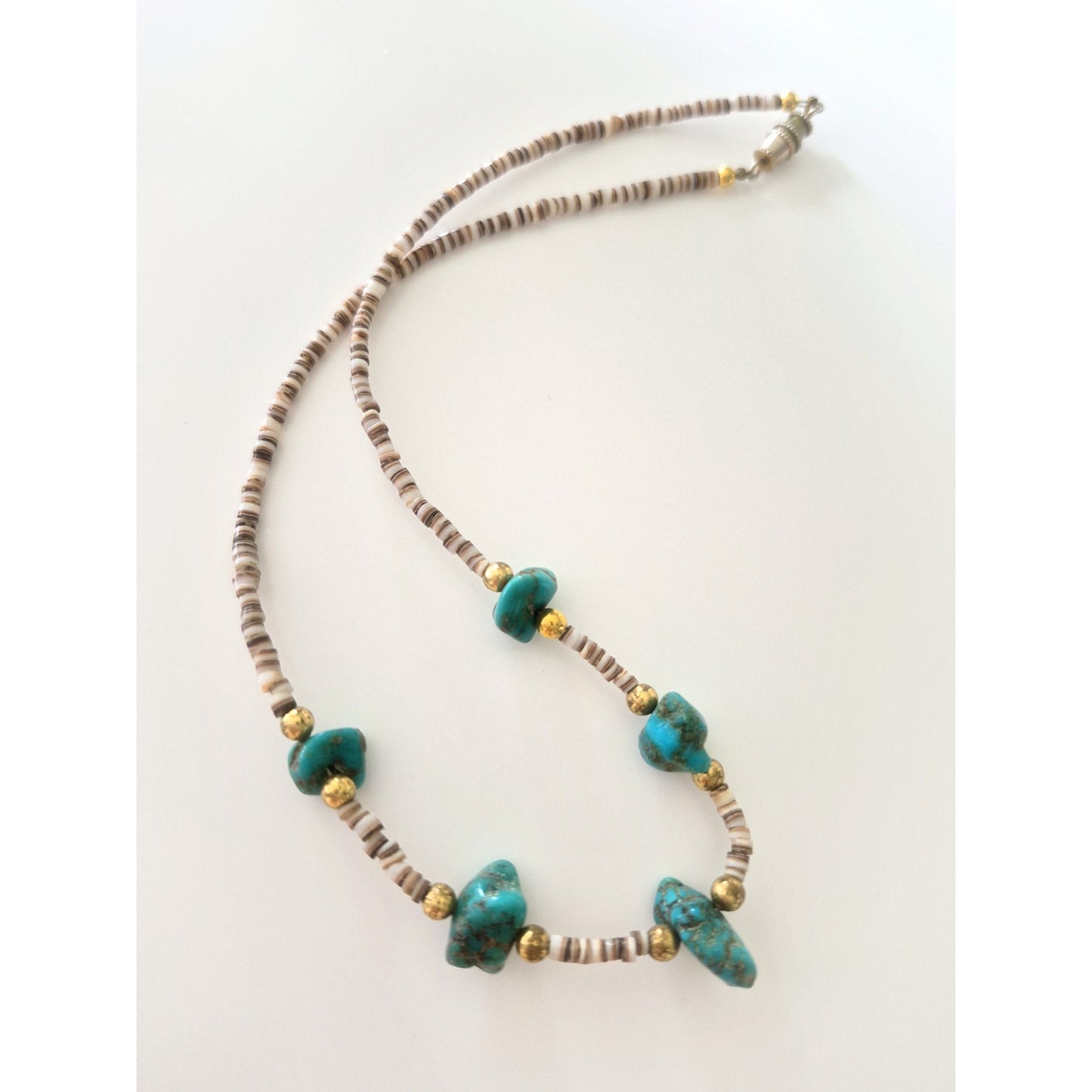 Southwest Turquoise Nugget Heishi Shell Bead Choker Necklace