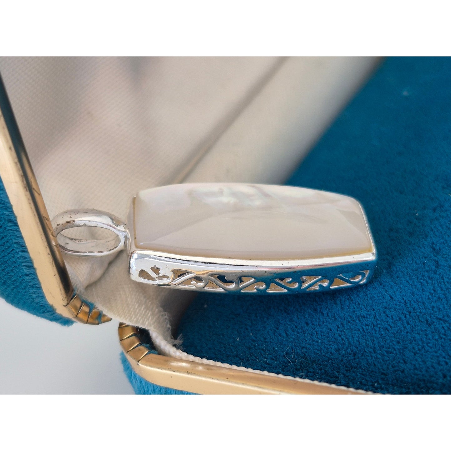 Sterling Silver Mother of Pearl Rectangle Scroll Pendant