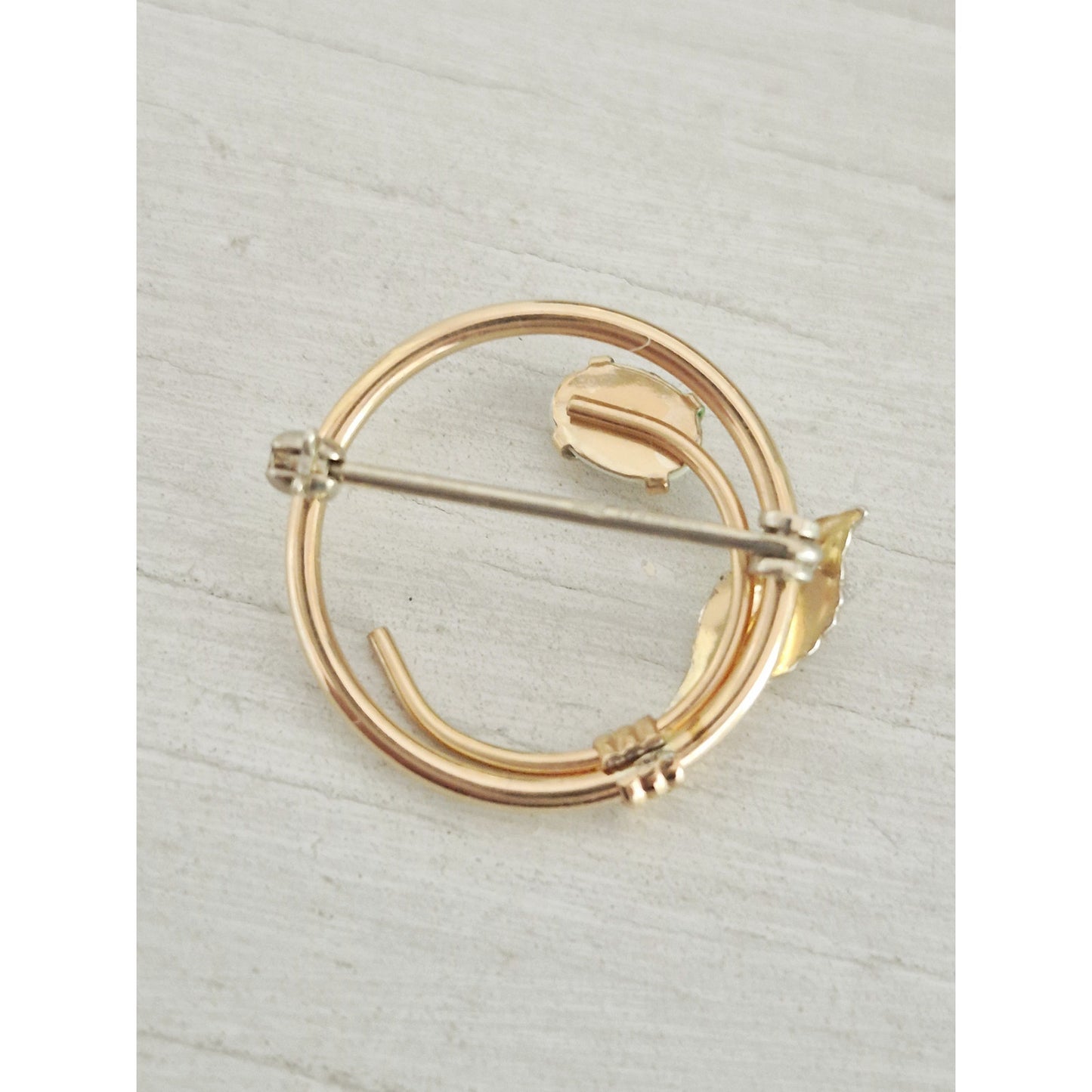 Vintage Krementz 14K Gold Overlay Genuine Fire Opal Wreath Pin