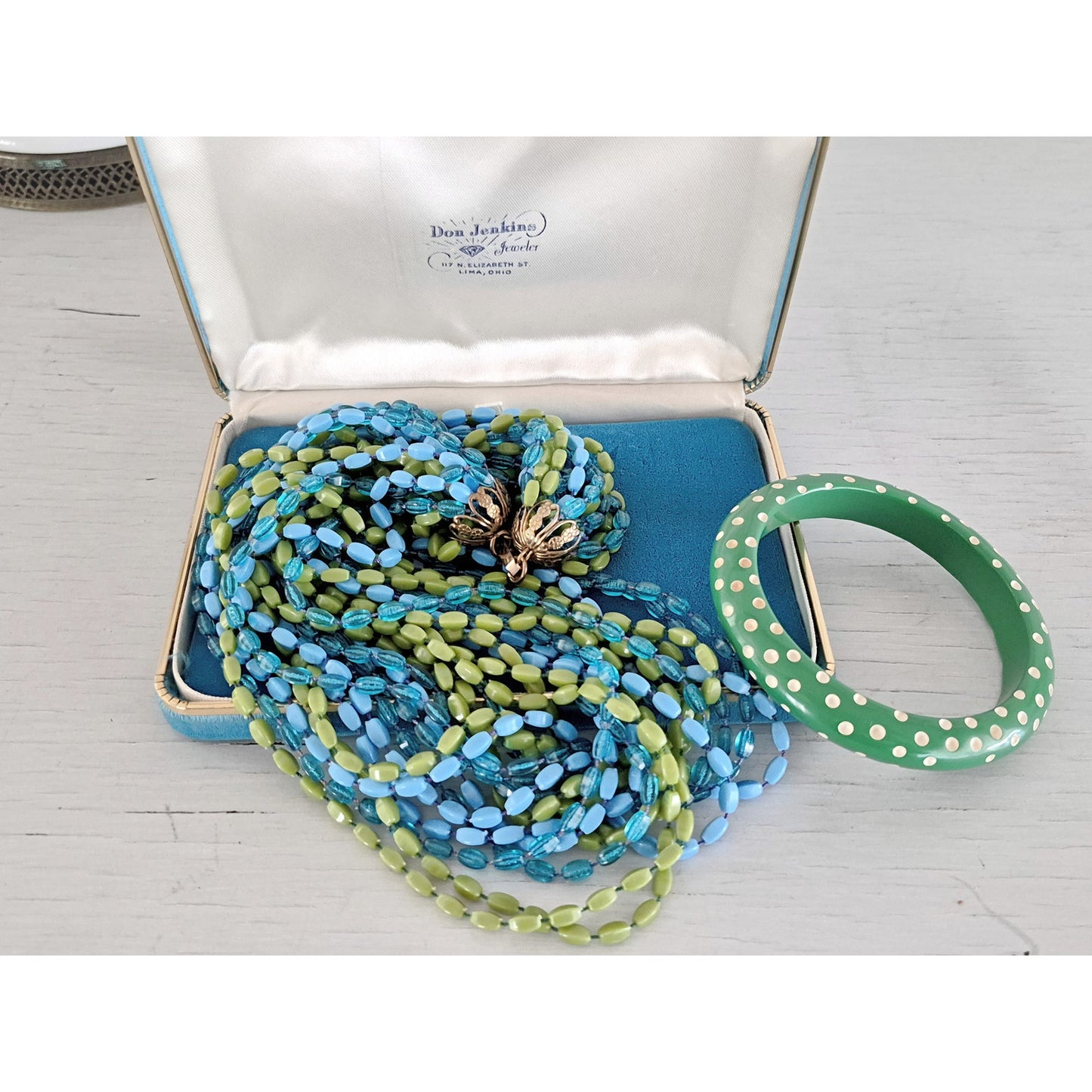 Vintage Mid-Century Blue and Green Necklace and Bracelet Set