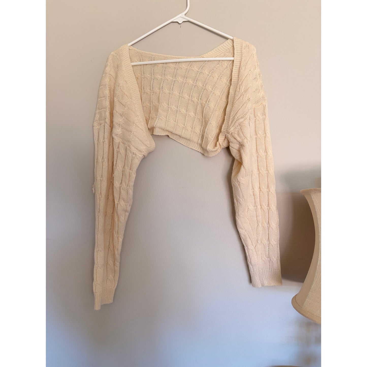 Beige Cropped Cardigan Long Sleeve