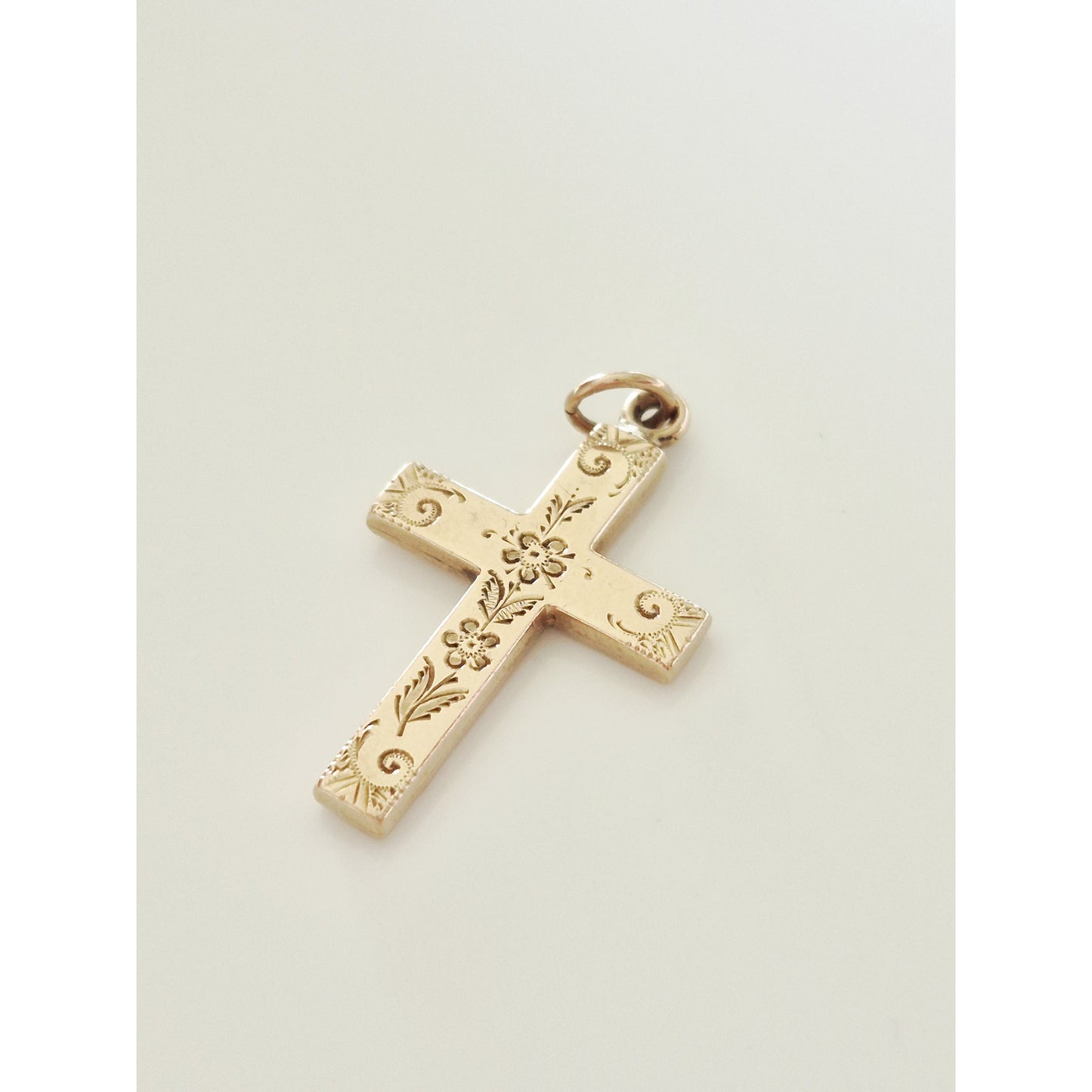 Vintage Gold-fill Floral Etched Cross Pendant