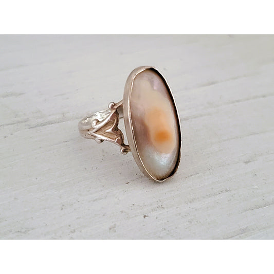 Vintage Sterling Silver Pearl Blister Navette Ring