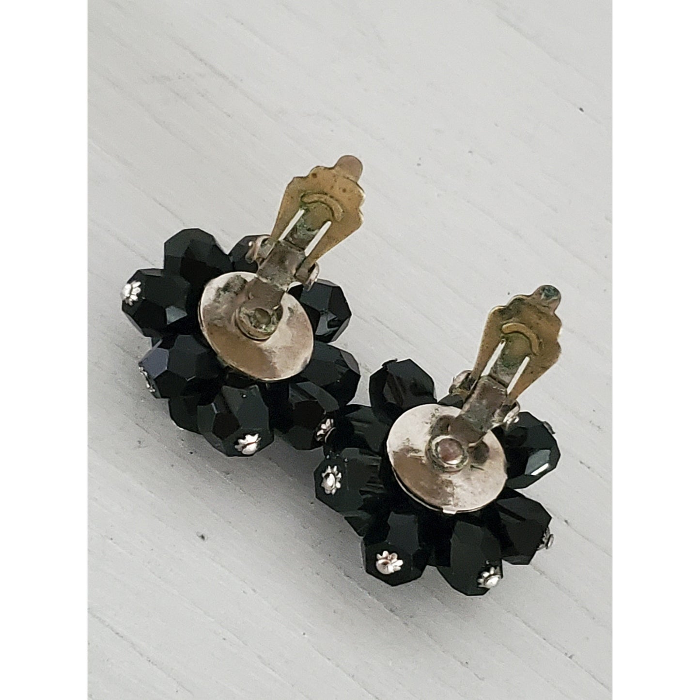 Vintage Jet Black Japan Faceted Bead Bracelet and Earring Set