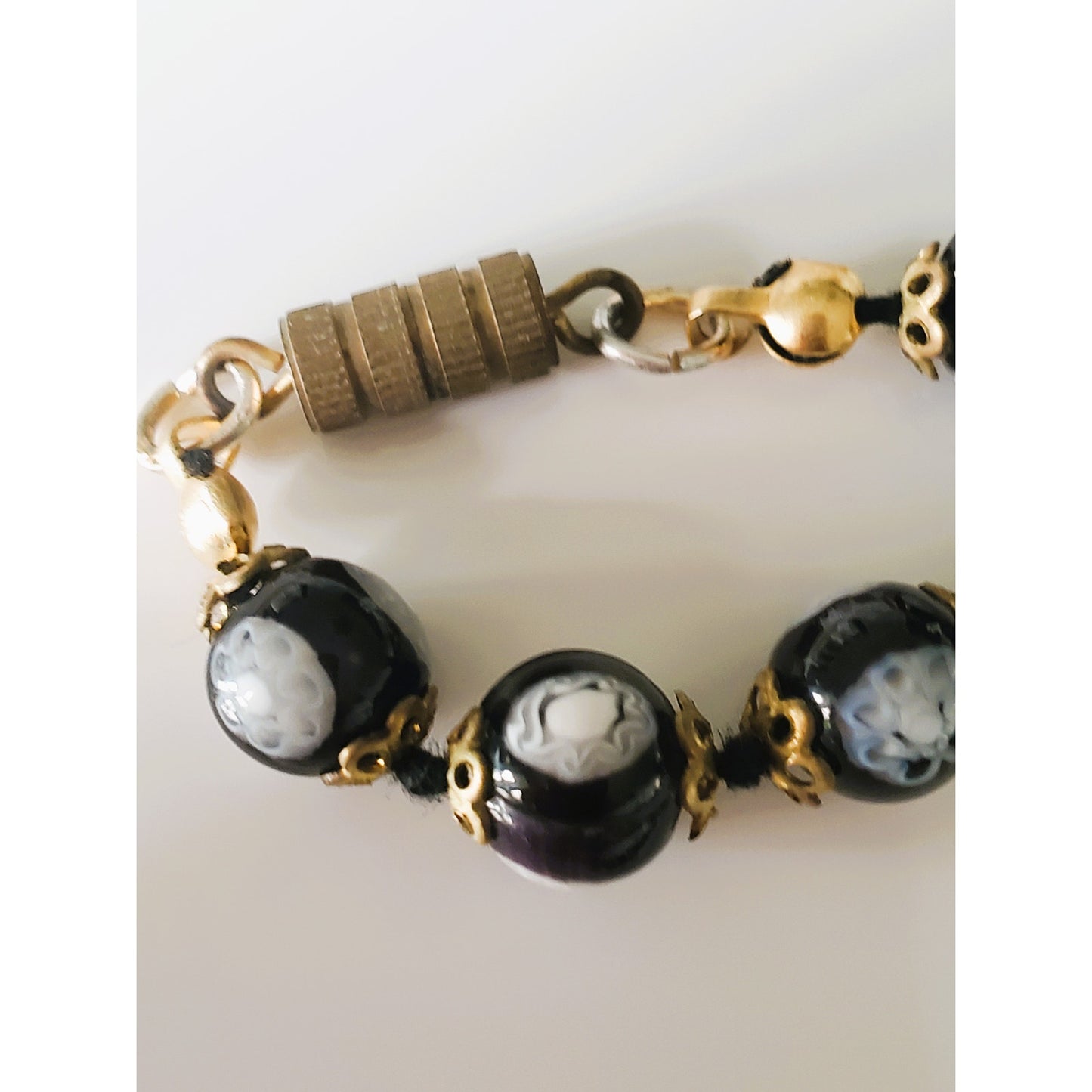 Vintage Black Glass Beaded and Hand Painted Venetian Necklace