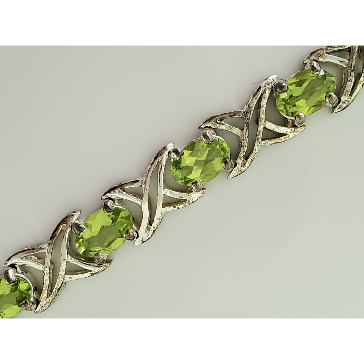 Vintage Sterling Silver Green Peridot Tennis Bracelet