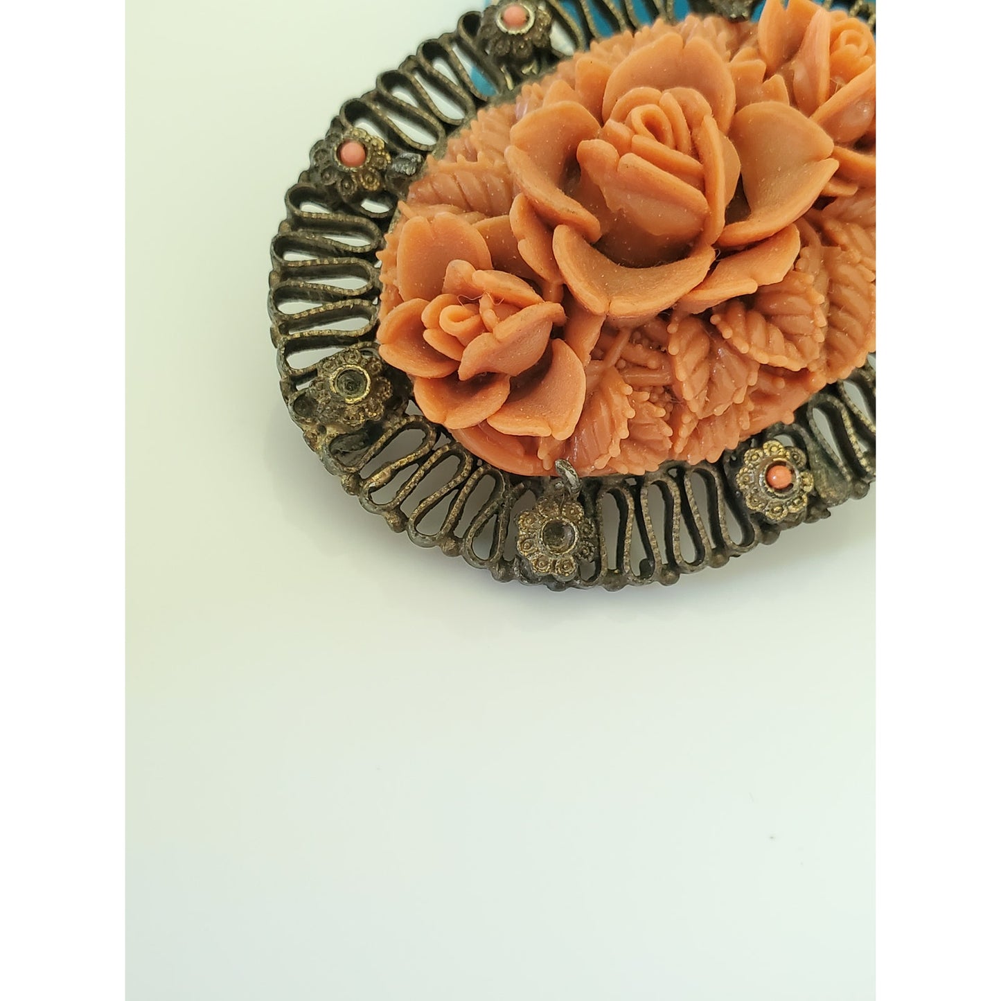Vintage Red Celluloid Floral Antique Brooch