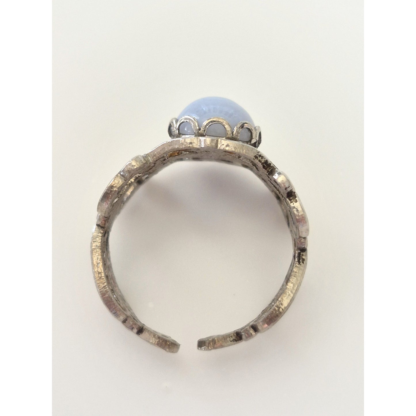 Vintage Blue Lace Agate Silver tone Filigree Ring